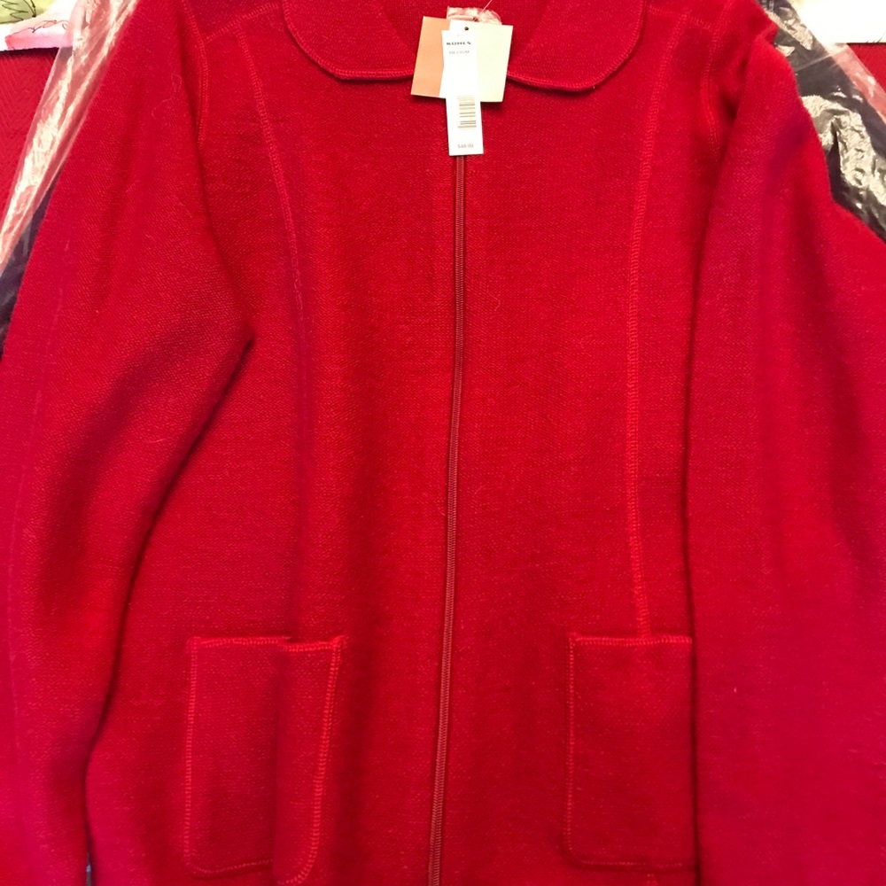 Vibrant Red Zip-Up Cardigan